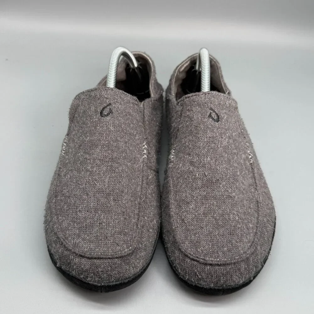Olukai Moloa Hulu Men's 9 Gray Wool Lightweight Slip-On Low Top Comfort Slippers